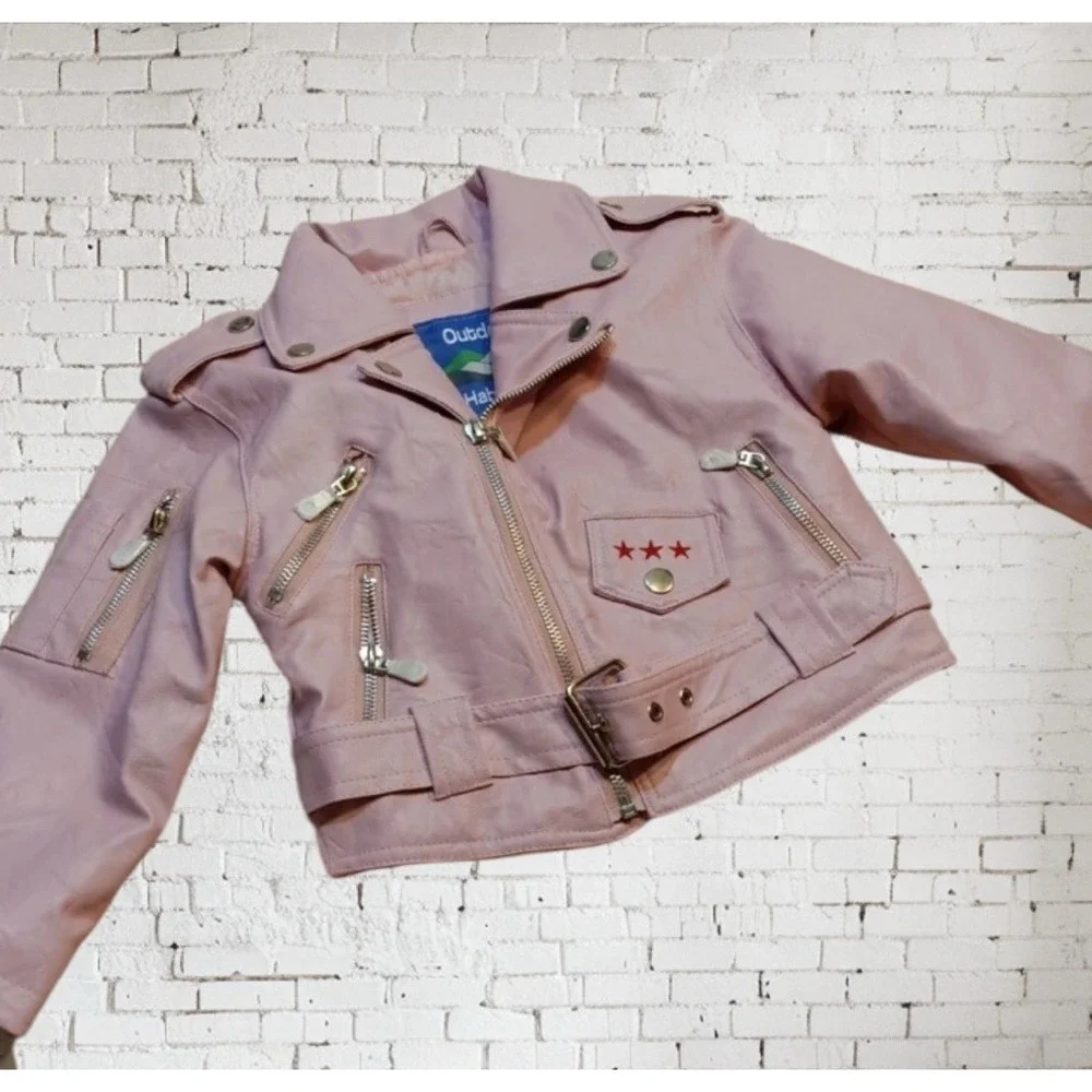 Outdoor Habitat 5t Toddler Motorcycle Biker USA eagle Jacket Faux‎ Leather Pink